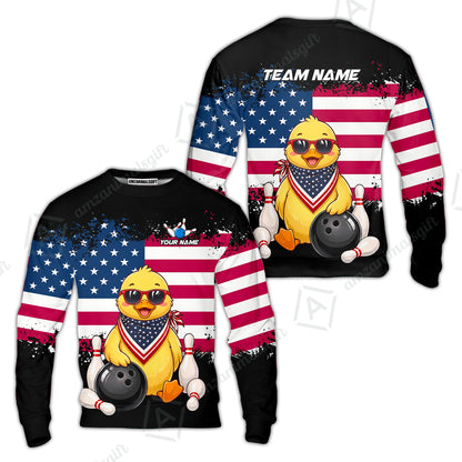 Custom Bowling Jersey Polo Shirt, Animal With Glasses And Bandana America Flag, Personalize Name & Team Name