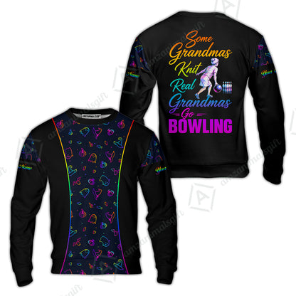 Custom Bowling Jersey Polo Shirt, Some Grandmas Bowl Real Grandmas Play Bowling Halloween Rainbow Pattern, Personalized Name And Team Name