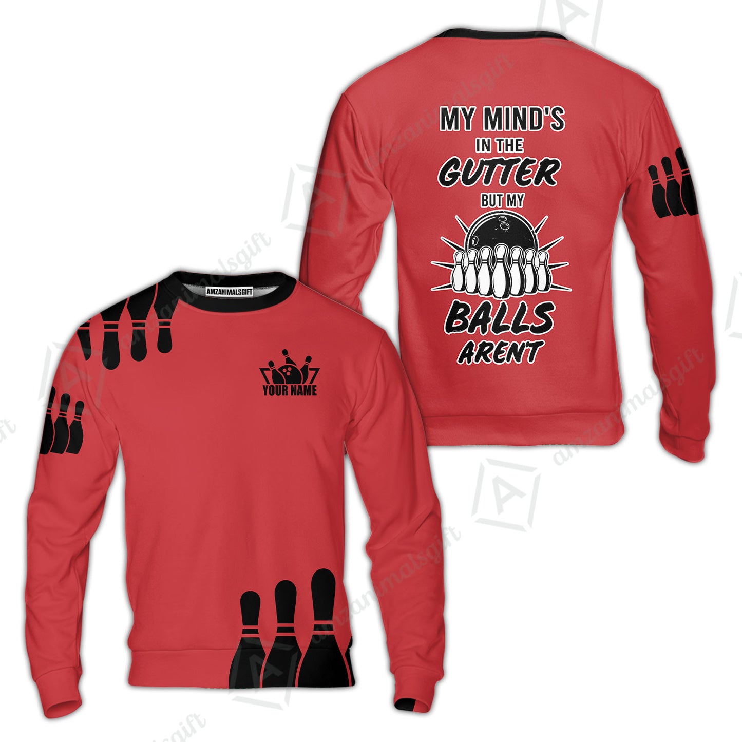 Customized Bowling Shirt, My Mind In The Gutter But My Bowling Balls Aren't, Personalized Polo Shirt For Players With Name & Team Name