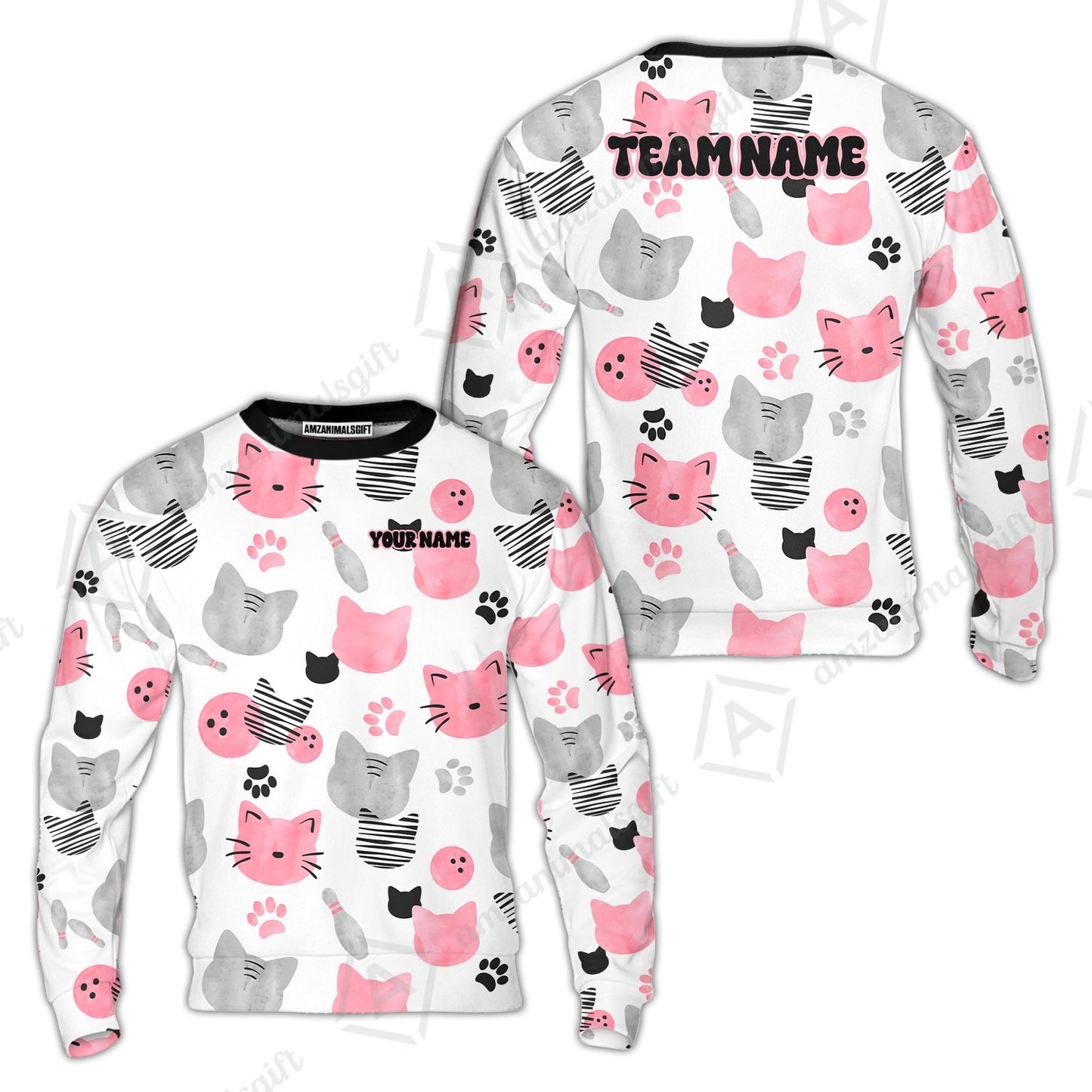 Customized Cat Bowling Watercolor Bowling Jersey, Custom Name And Team Name For Bowlers