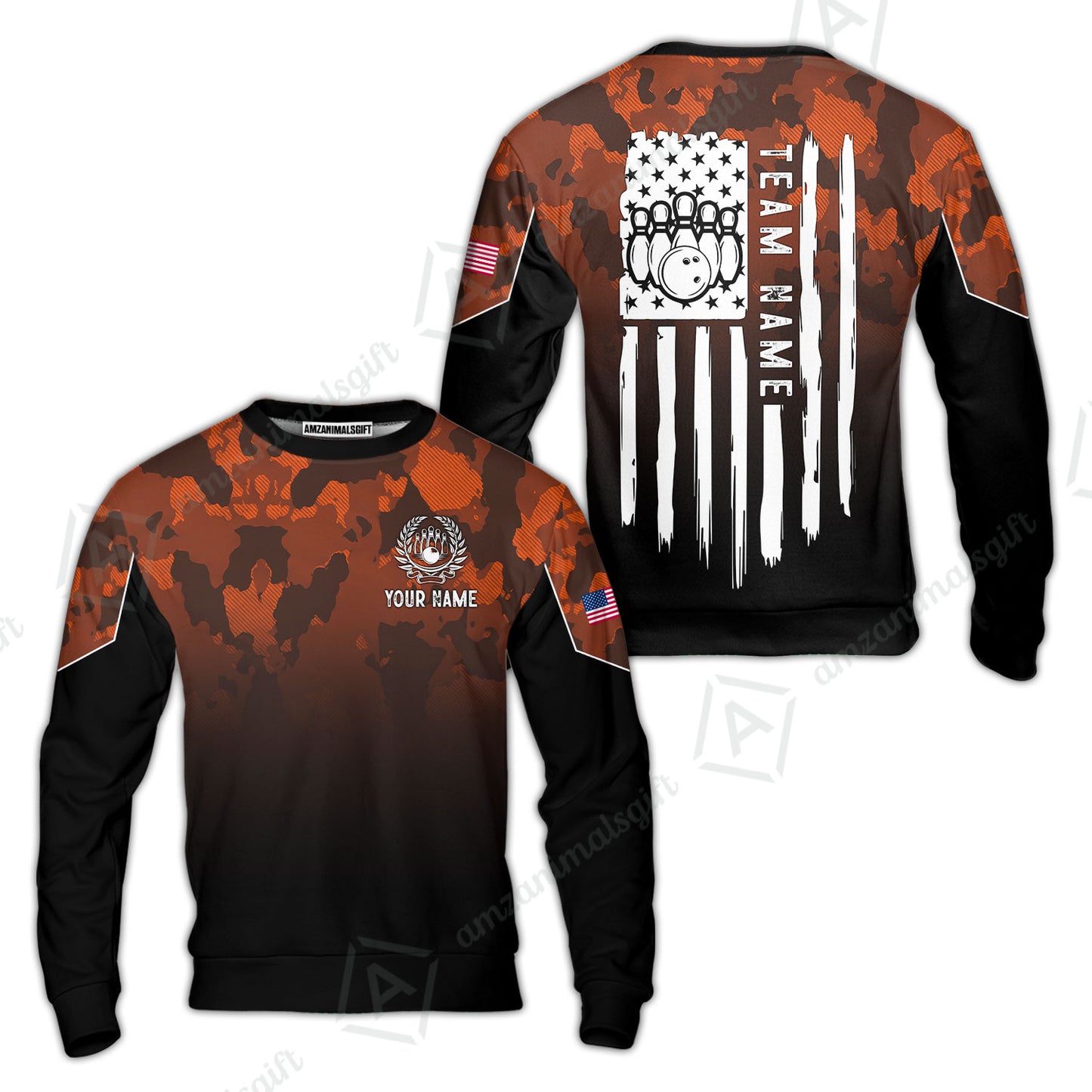 Custom Bowling Jersey Polo Shirt, Tactical Camo Patriotic Flag, Custom Bowling Jersey Team Shirt For Players With Name and Team Name