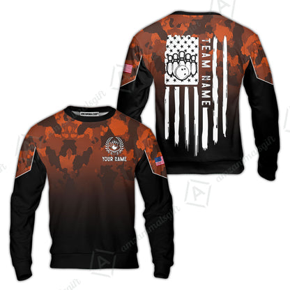 Custom Bowling Jersey Polo Shirt, Tactical Camo Patriotic Flag, Custom Bowling Jersey Team Shirt For Players With Name and Team Name