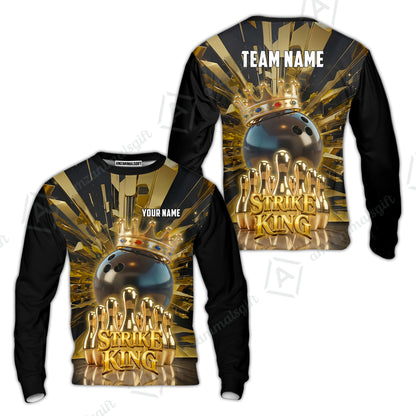 Custom Bowling Jersey Polo Shirt, Luxury Gold Strike King Crown, Custom Bowling Jersey Team Shirt For Players With Name and Team Name