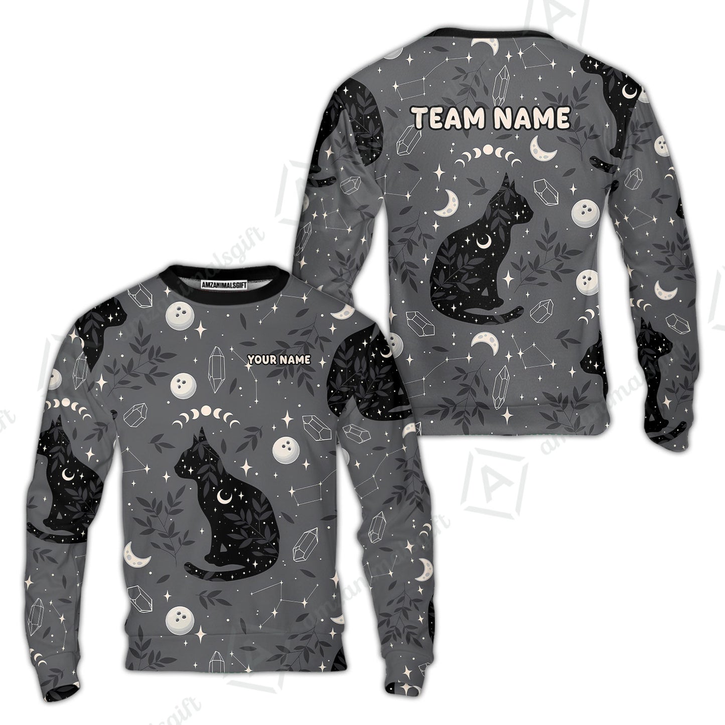 Custom Bowling Jersey Polo Shirt, Black Cat Moon Bowling Grass, Personalized Name And Team Name