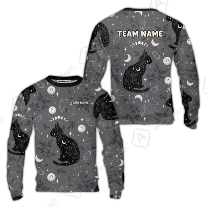 Custom Bowling Jersey Polo Shirt, Black Cat Moon Bowling Grass, Personalized Name And Team Name
