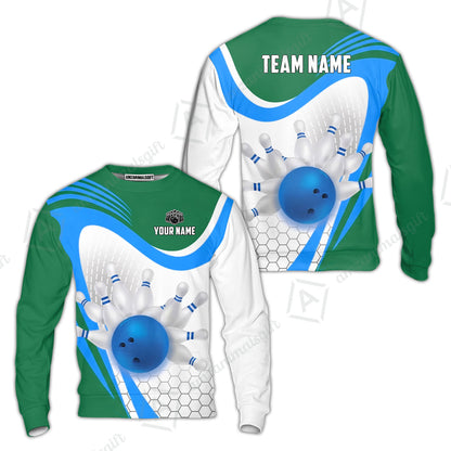 Custom Bowling Jersey Polo Shirt, Geometric Streamline & Fresh Mint, Custom Bowling Jersey Team Shirt For Players With Name & Team Name