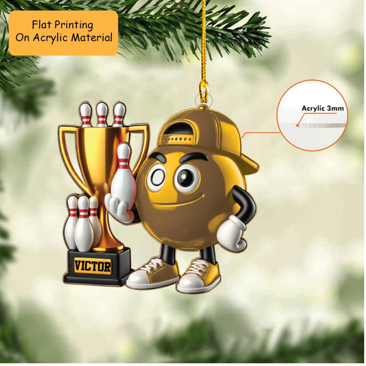 Personalized Christmas Bowling Ornament, Winner Bowling Ball With Pin, Custom Ornament Christmas Gift, Keychain Bowling Christmas, Car Ornament Bowling Christmas
