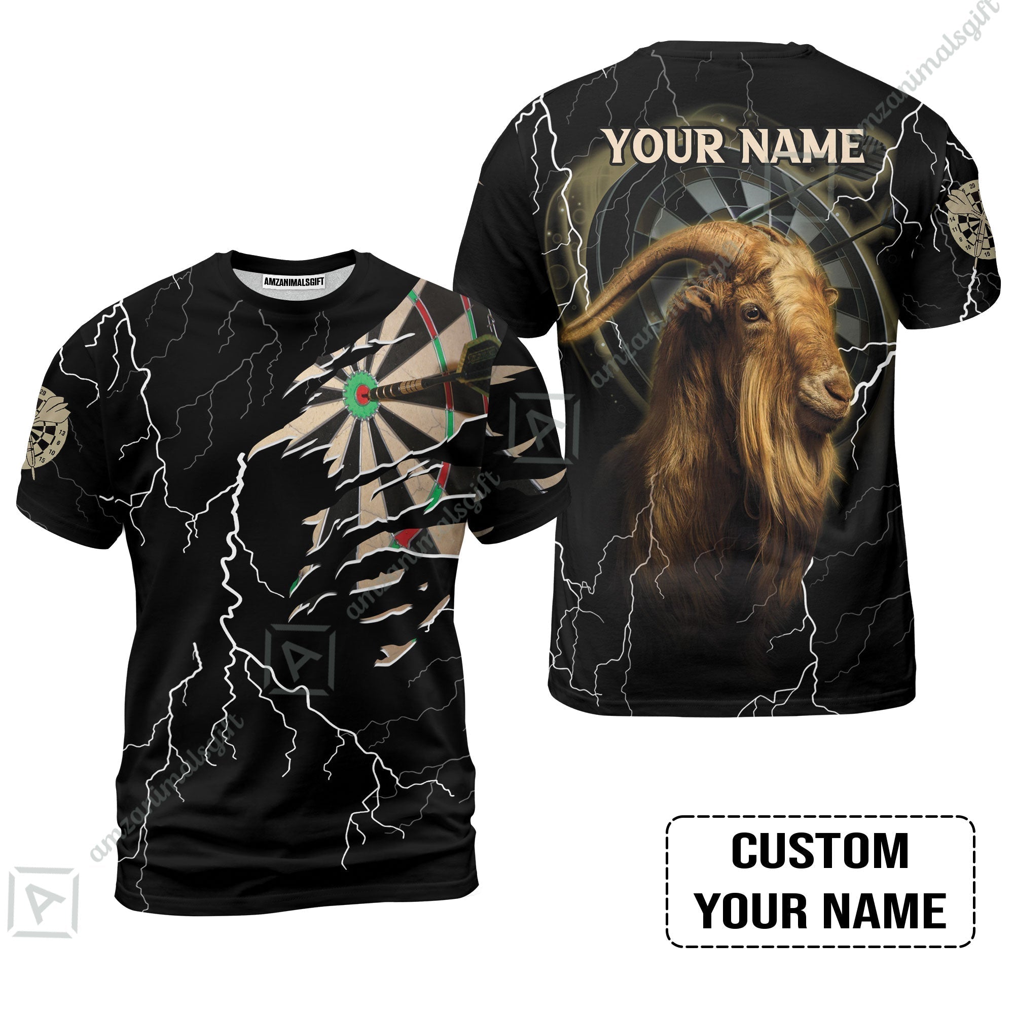 Customized Name Darts T-Shirt, Bullseye Dartboard Personalized Goat And Darts T-Shirt