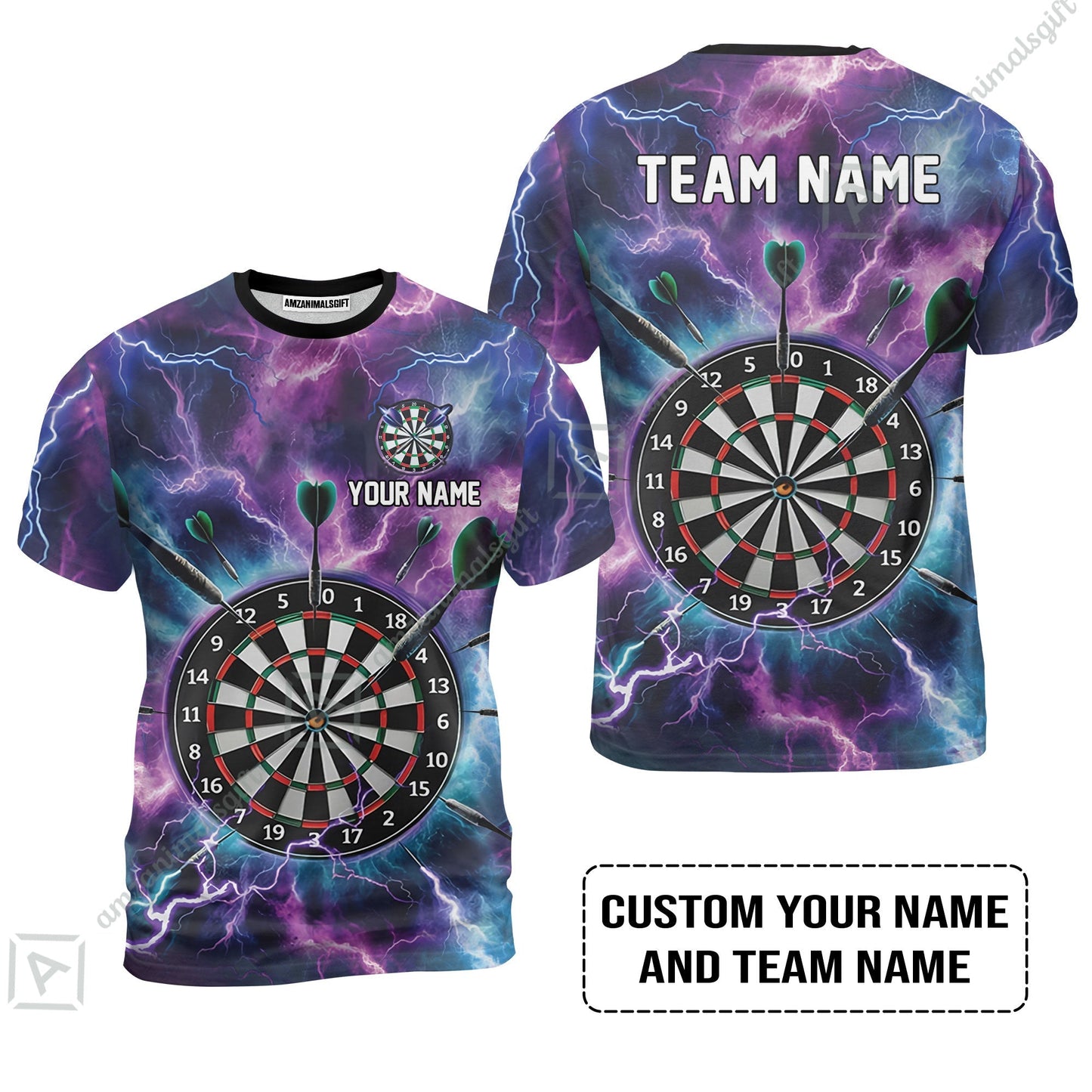 Personalized Darts Zip Polo Shirt - Custom Name & Team Name Purple Thunder Lightning Zip Polo Shirt