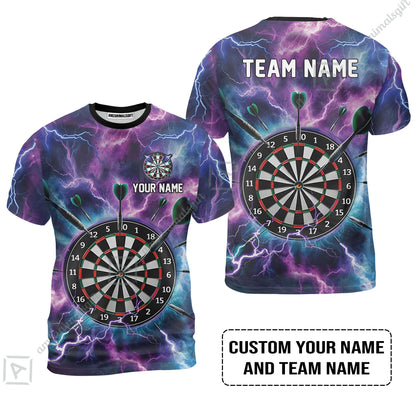 Personalized Darts Zip Polo Shirt - Custom Name & Team Name Purple Thunder Lightning Zip Polo Shirt