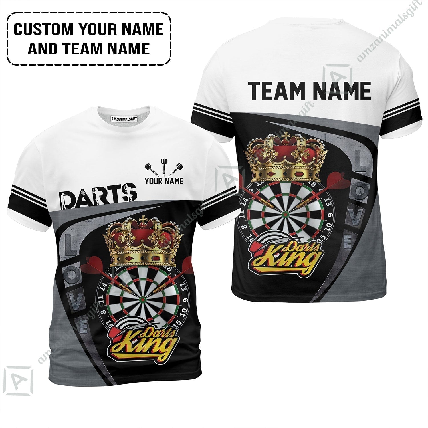 Customized Name & Text Darts T-Shirt, Darts King Personalized Name Darts Uniforms T-Shirt