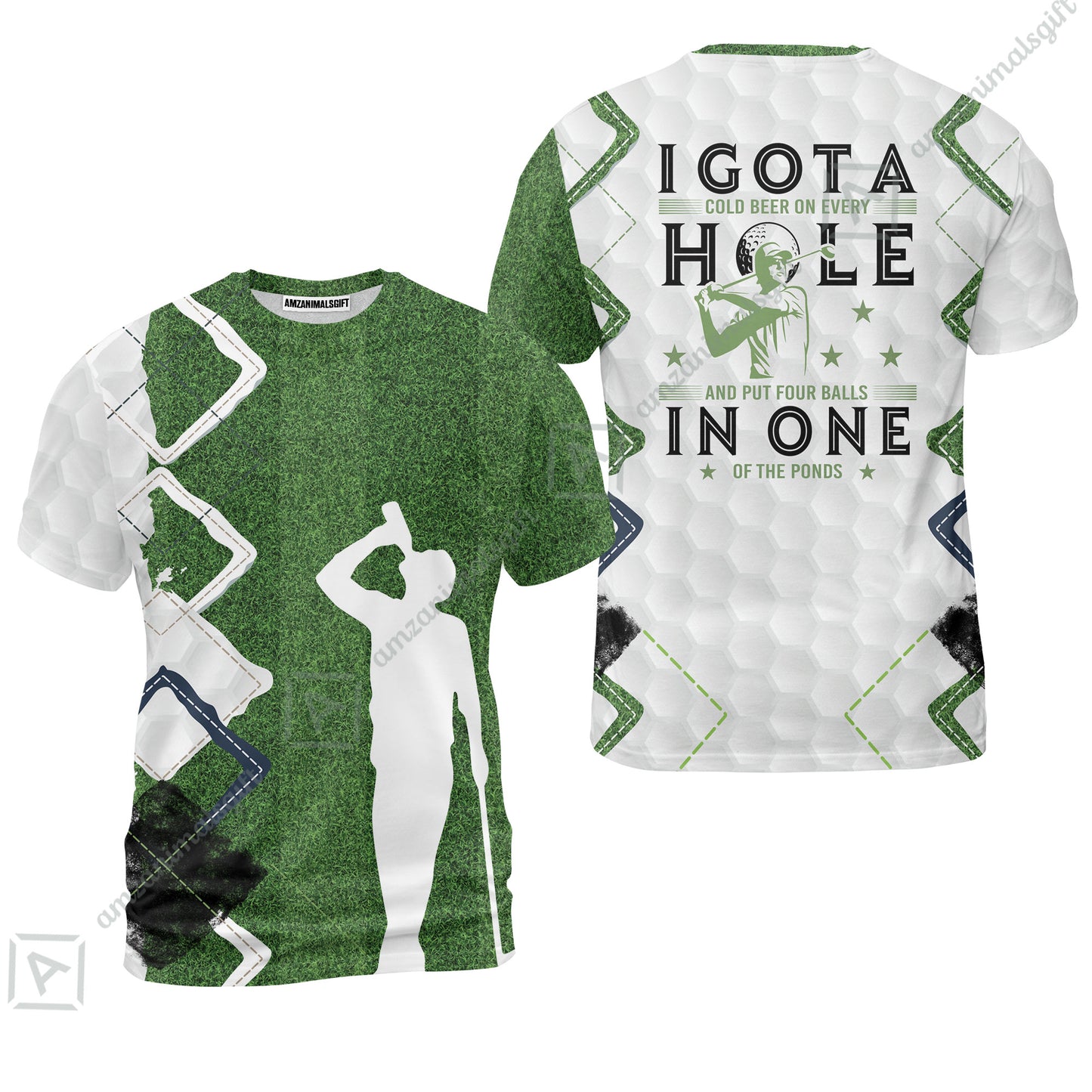 Men Golf Polo Shirt - Green Argyle Golf Men Polo Shirt, I Got A Cold Beer On Every Hole In One Men Golf Polo Shirt