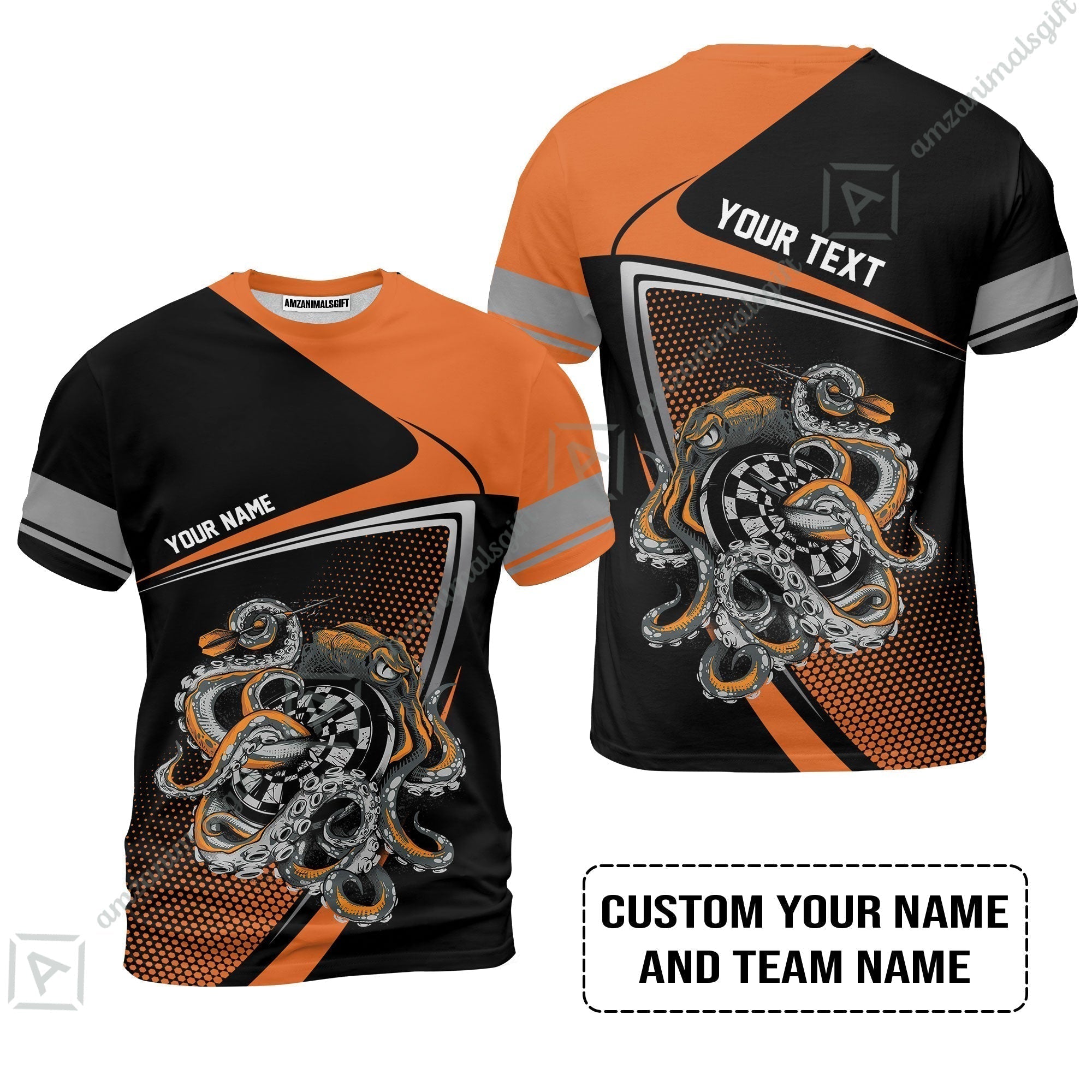 Customized Name & Text Darts T-Shirt, Personalized Darts And Octopus T-Shirt