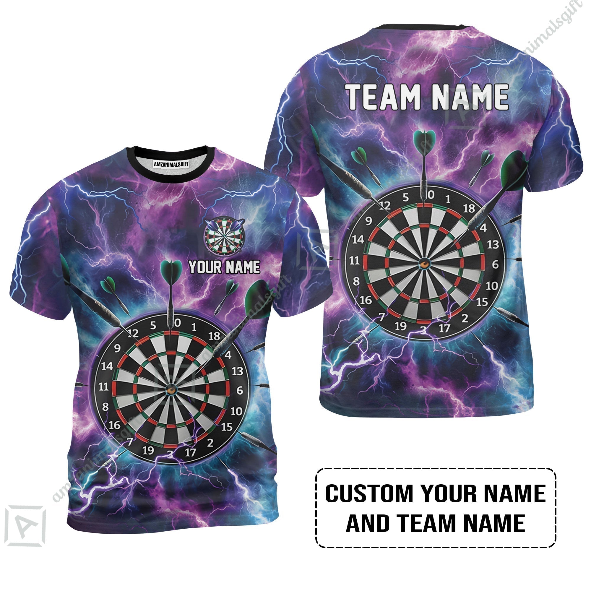 Personalized Darts T-Shirt - Custom Name & Team Name Purple Thunder Lightning T-Shirt