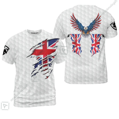 United Kingdom Eagle Flag Polo Shirt, Golf Pattern Ripped Great Britain Jack Polo Shirt, UK Golf Polo Shirt