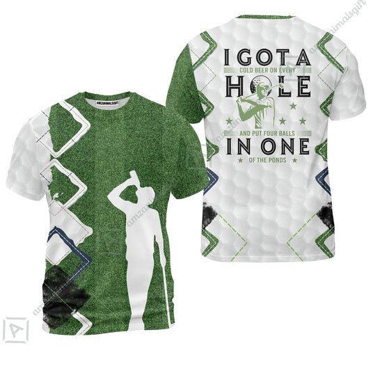 Golf T-Shirt - Green Argyle Golf Shirt, I Got A Cold Beer On Every Hole In One T-Shirt