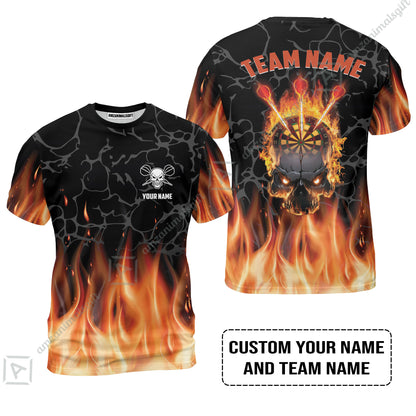 Personalized Darts Men Polo Shirt - Custom Name & Team Name Orange Flame Skull Darts Polo Shirt