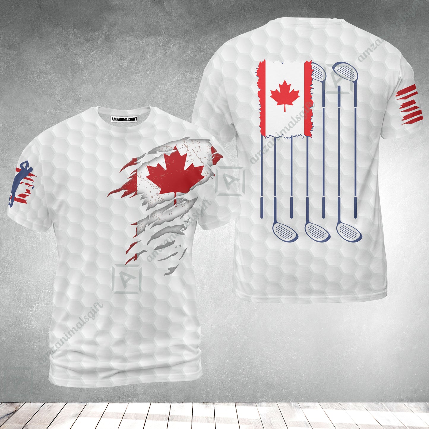 Golf Canada Flag T-Shirt, Red Maple Leaf Golfing Shirt, Canadian Golf T-Shirt