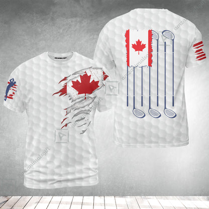 Golf Canada Flag T-Shirt, Red Maple Leaf Golfing Shirt, Canadian Golf T-Shirt