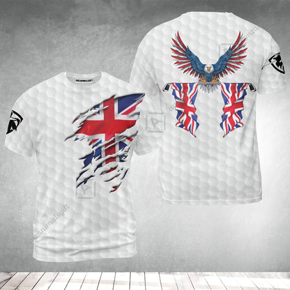 United Kingdom Eagle Flag T-Shirt, Golf Pattern Ripped Great Britain Jack Shirt, UK Golf T-Shirt