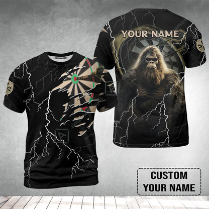 Customized Name Darts T-Shirt, Bullseye Dartboard Personalized Bigfoot And Darts T-Shirt