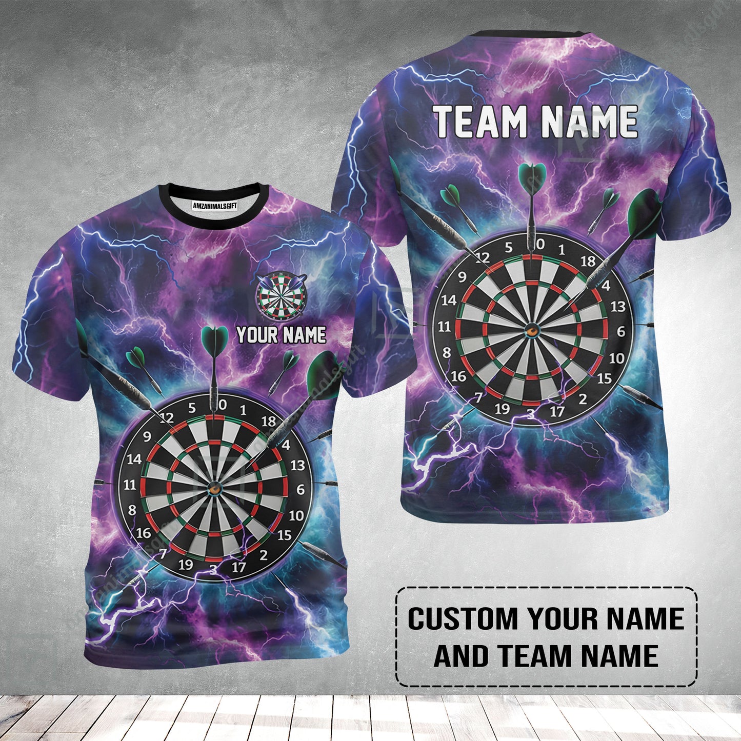 Personalized Darts T-Shirt - Custom Name & Team Name Purple Thunder Lightning T-Shirt