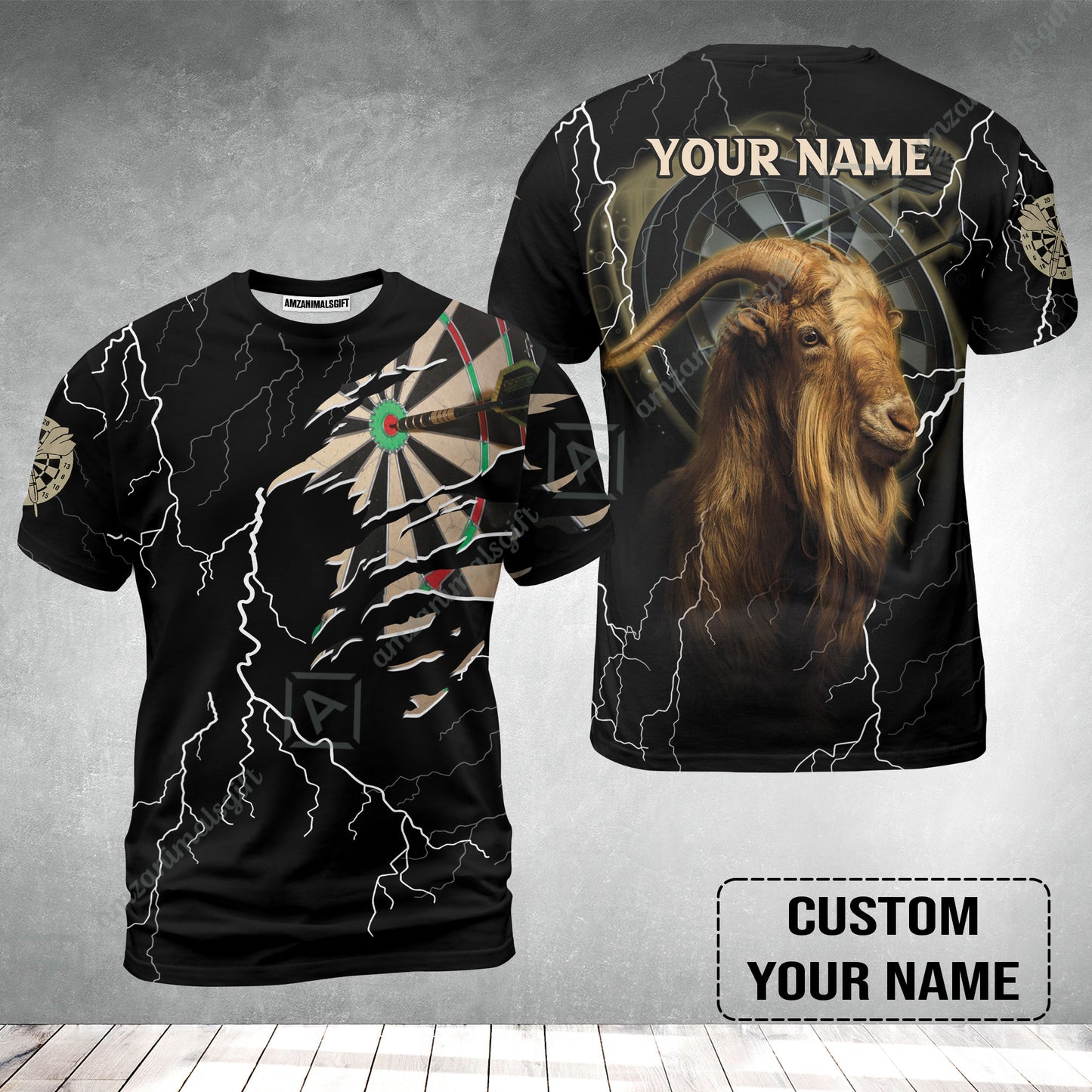 Customized Name Darts T-Shirt, Bullseye Dartboard Personalized Goat And Darts T-Shirt