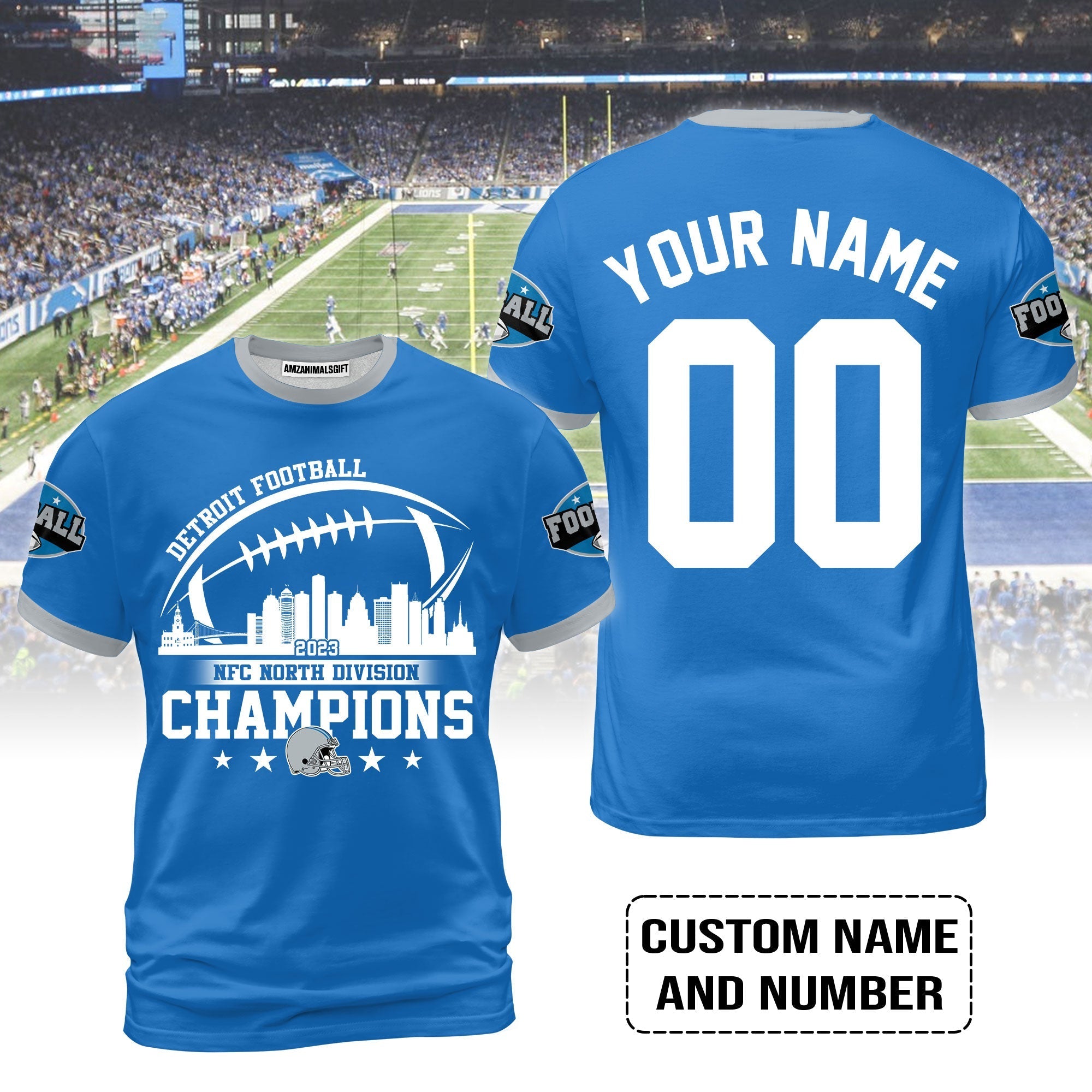 Detroit Football 2023 NFC North Champs Skyline Rugby Ball Custom T Shirt, Hoodies, V-neck, Long Sleeve, Baseball Jersey, Sweatshirt