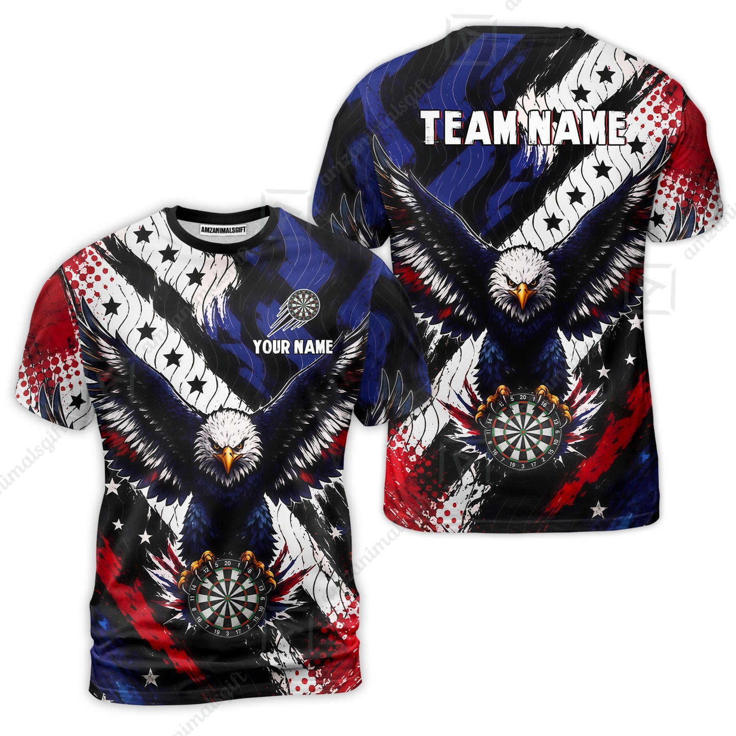 Custom Dart Jersey Team Shirt For Players, American Flag and Eagle Hold Board, Personalize Name and Team Name