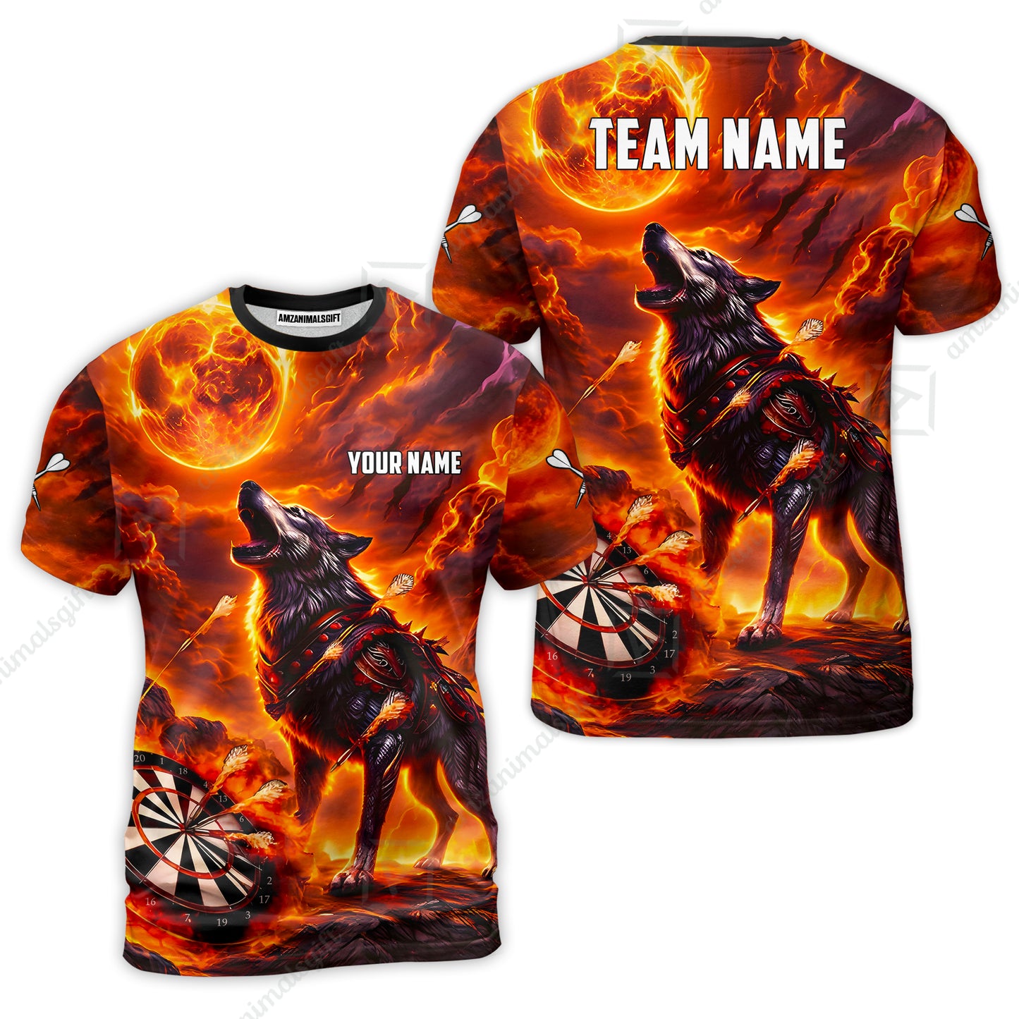 Custom Darts Team Jersey, Personalized Flaming Wolf Jersey Shirt For Players With Name & Team Name