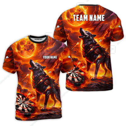 Custom Darts Team Jersey, Personalized Flaming Wolf Jersey Shirt For Players With Name & Team Name