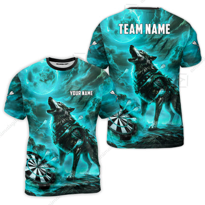 Custom Darts Team Jersey, Personalized Flaming Wolf Jersey Shirt For Players With Name & Team Name