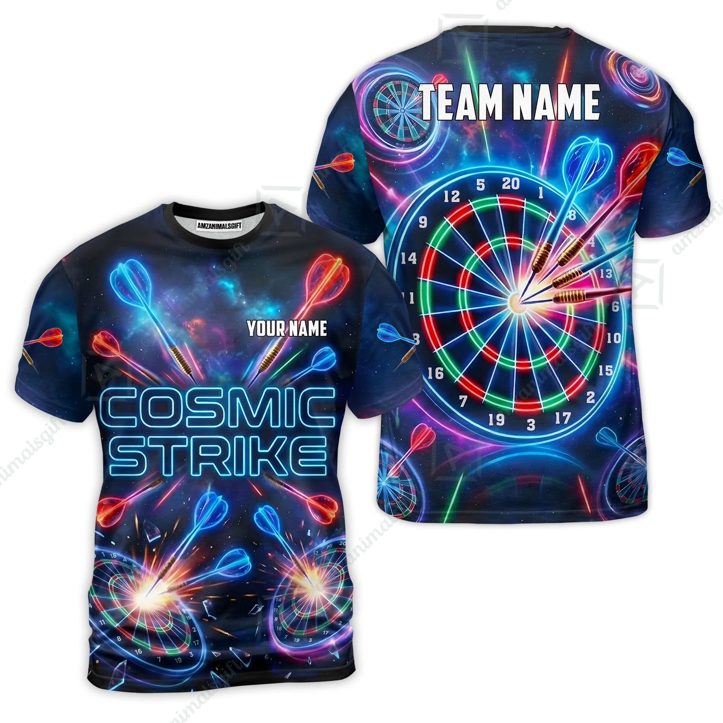 Custom Darts Team Jersey, Personalized Neon Galaxy Strike Darts Polo Shirt For Players With Name & Team Name