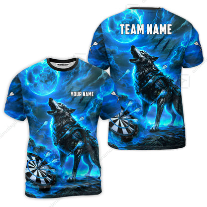 Custom Darts Team Jersey, Personalized Flaming Wolf Jersey Shirt For Players With Name & Team Name