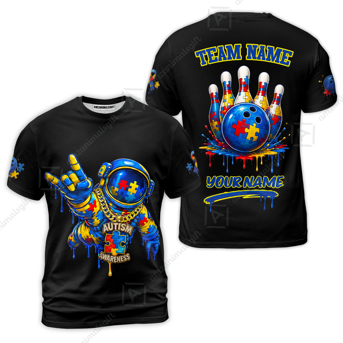 Customized Rainbow Puzzle Astronaut Awareness Bowling Jersey, Custom Name And Team Name For Bowlers