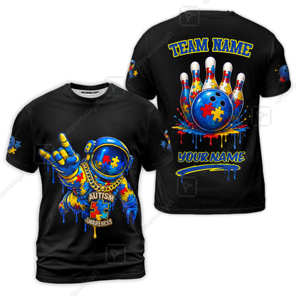 Customized Rainbow Puzzle Astronaut Awareness Bowling Jersey, Custom Name And Team Name For Bowlers