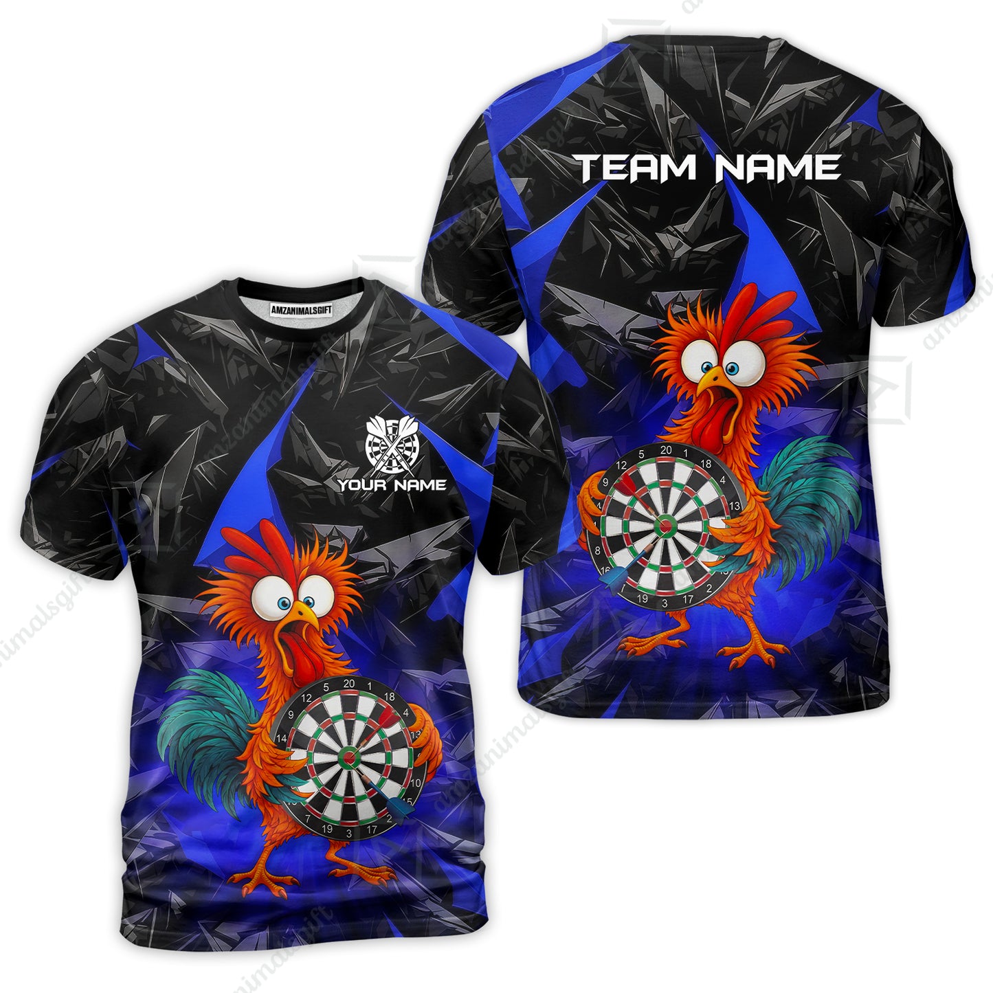 Custom Darts Team Jersey, Personalized Funky Rooster Dart Shirt For Players With Name & Team Name