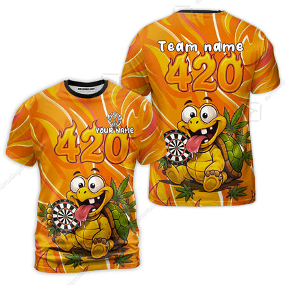 Custom Dart Jersey Team Shirt For Players, Funny Turtle 420, Personalize Name and Team Name