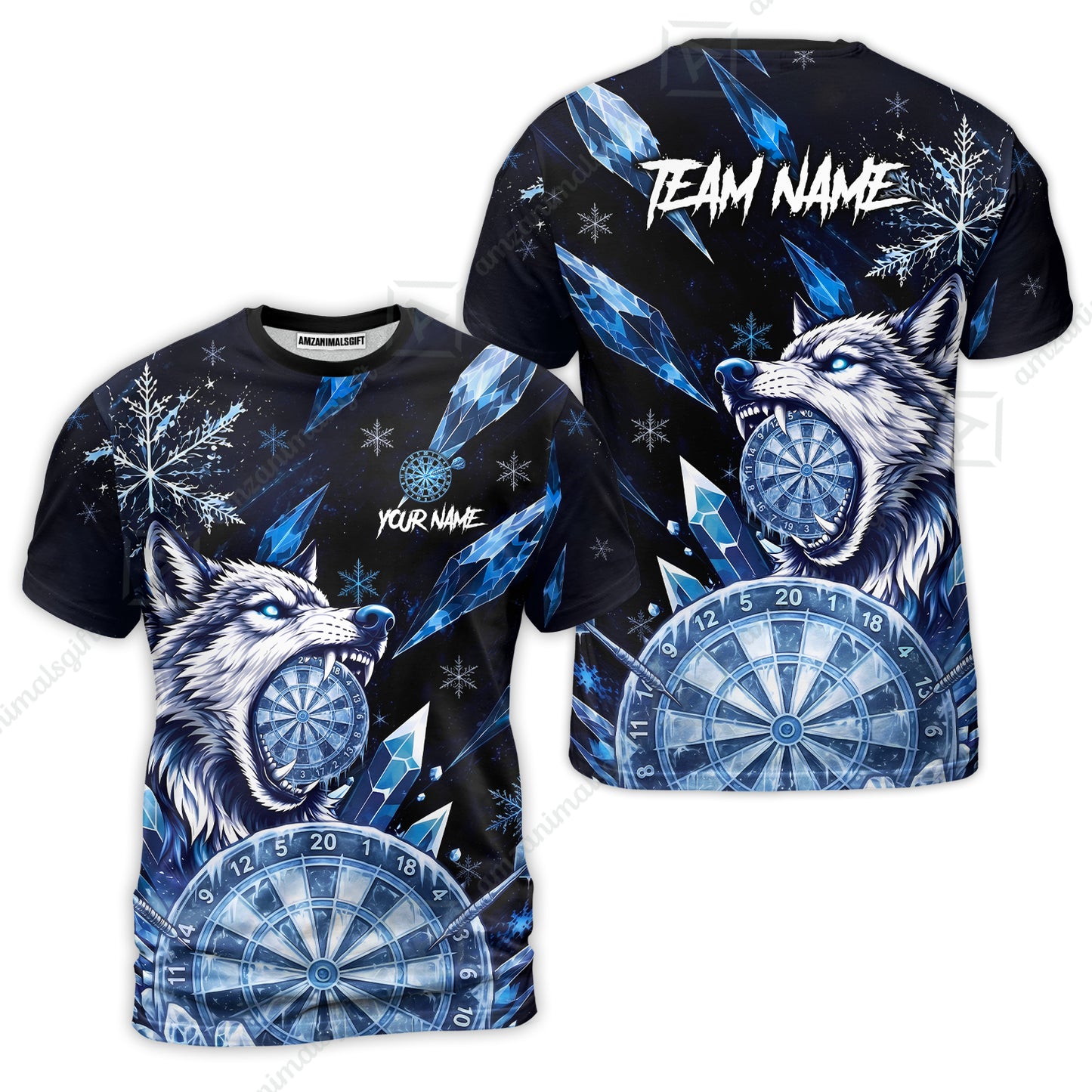 Customized Ice Wolf Crystal Winter Mascot Darts Jersey, Personalized Name And Team Name For Players