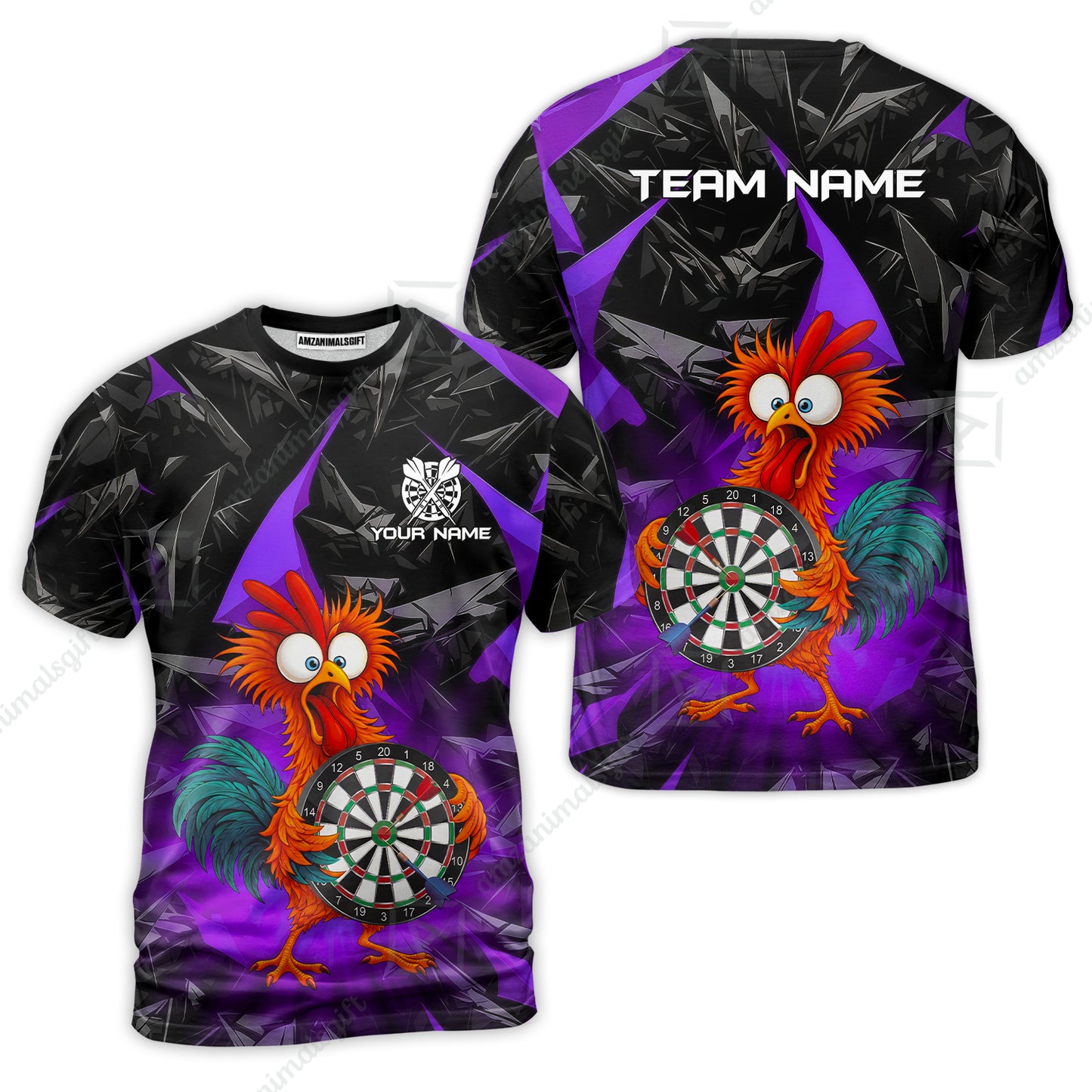 Custom Darts Team Jersey, Personalized Funky Rooster Dart Shirt For Players With Name & Team Name
