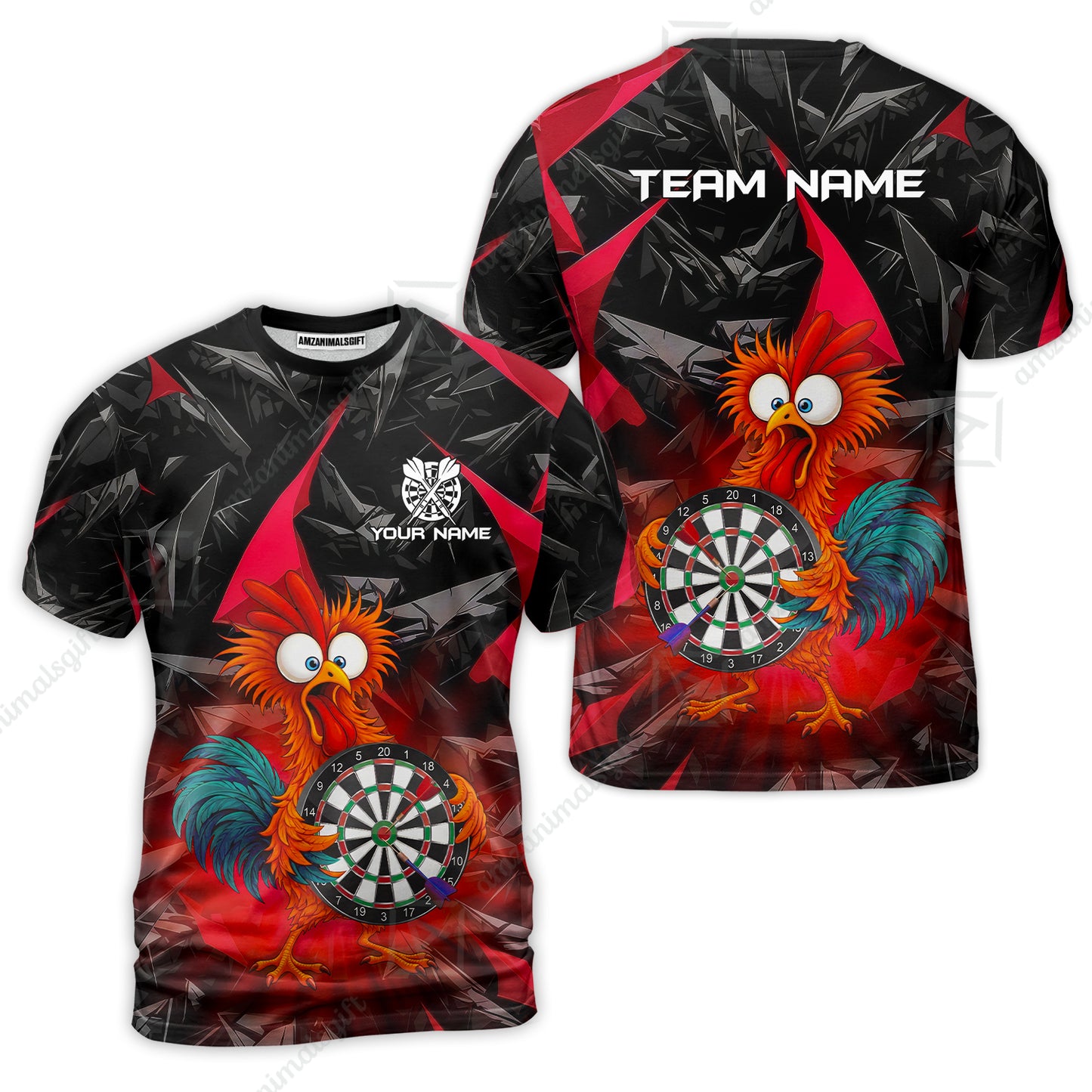 Custom Darts Team Jersey, Personalized Funky Rooster Dart Shirt For Players With Name & Team Name