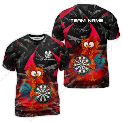 Custom Darts Team Jersey, Personalized Funky Rooster Dart Shirt For Players With Name & Team Name