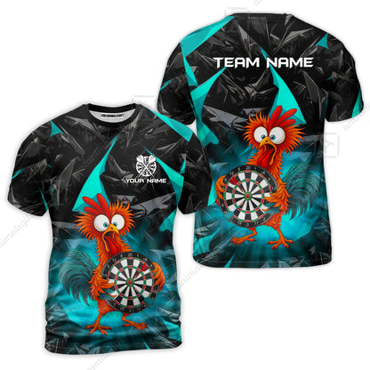 Custom Darts Team Jersey, Personalized Funky Rooster Dart Shirt For Players With Name & Team Name