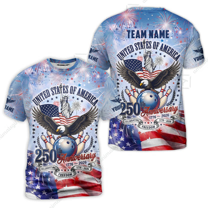 Custom Bowling Jersey Polo Shirt, 250 Years Anniversary USA, Personalize Name and Team Name