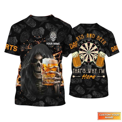 Customized Name Darts Hoodie, Darts And Beer That's Why I'm Here Personalized Skull And Darts Hoodie