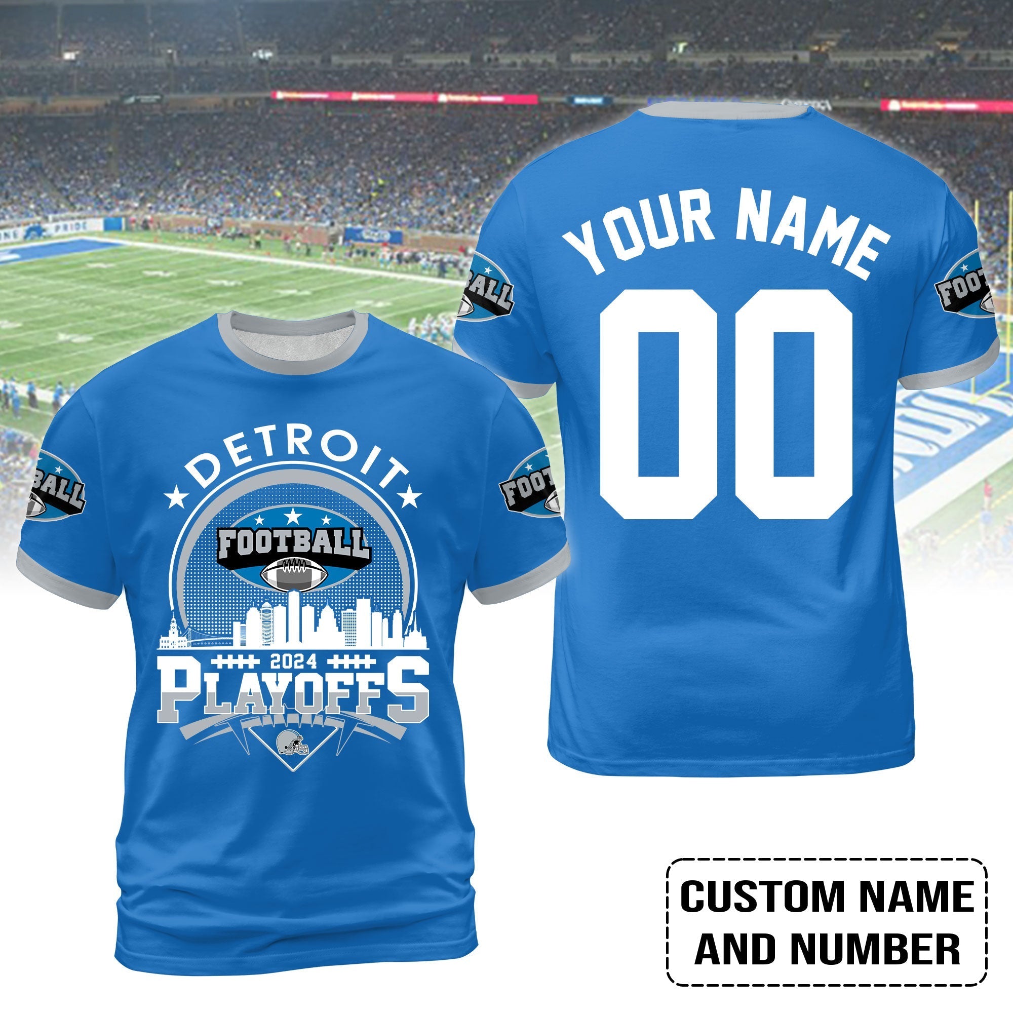 Detroit Football 2023-2024 Playoffs Skyline Custom T-Shirt, Detroit Game Day T-Shirt, Playoffs Shirts For Detroit Football Fans