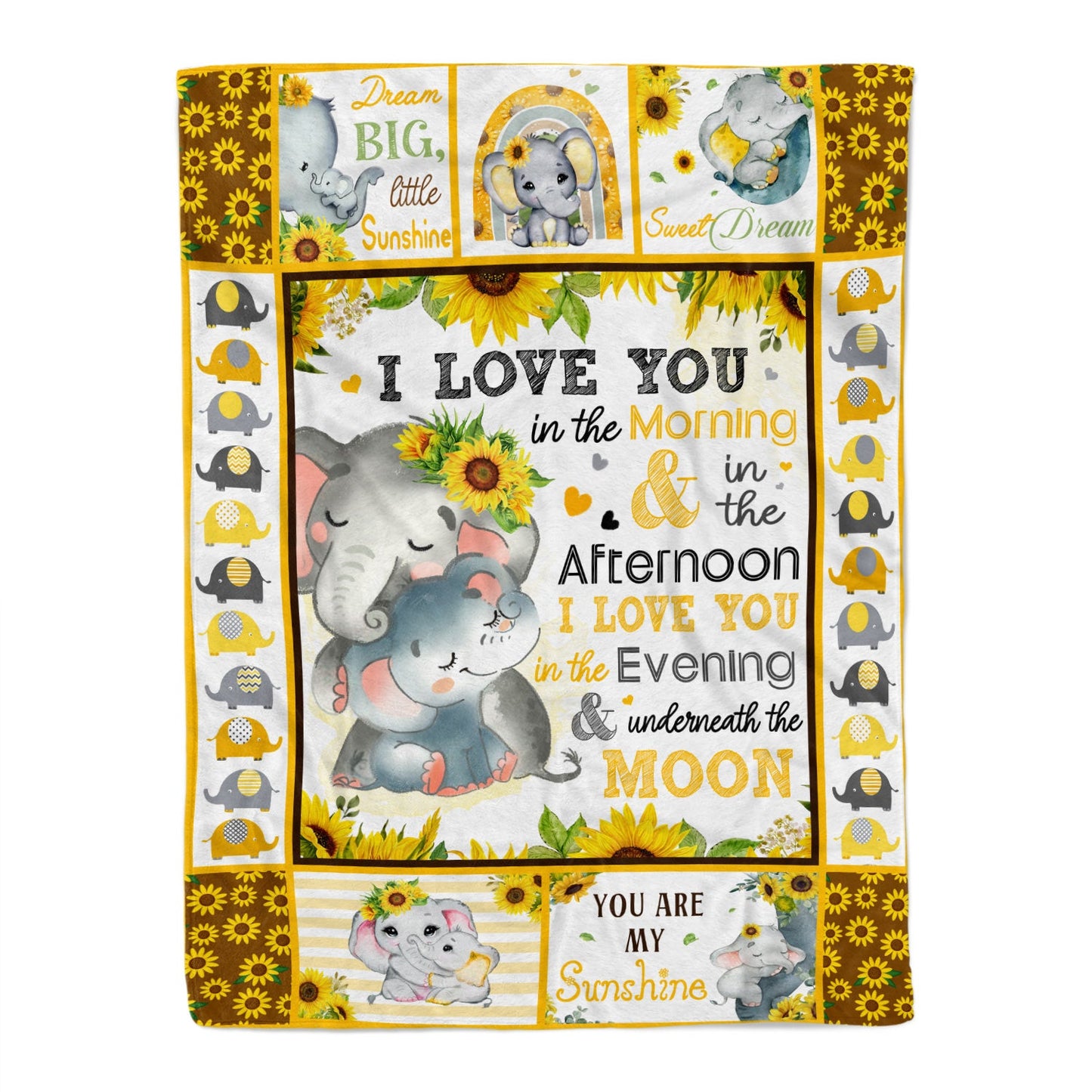 Elephant Sunflowers I Love You In The Morning & Afternoon Baby Kids Blanket