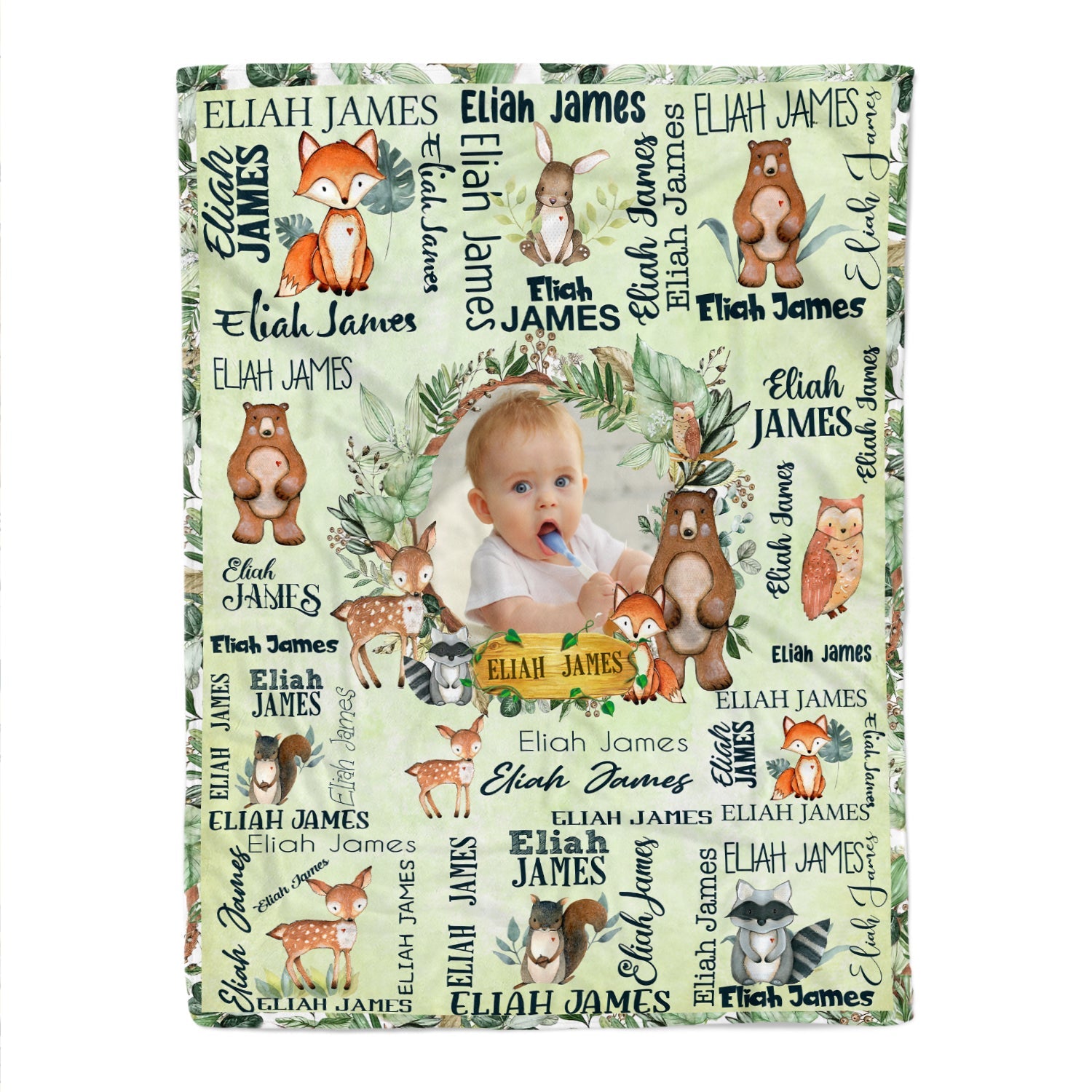 Cute Animal Baby Kids Blanket With Customized Name And Photo, Awesome Gift For Son, Daughter