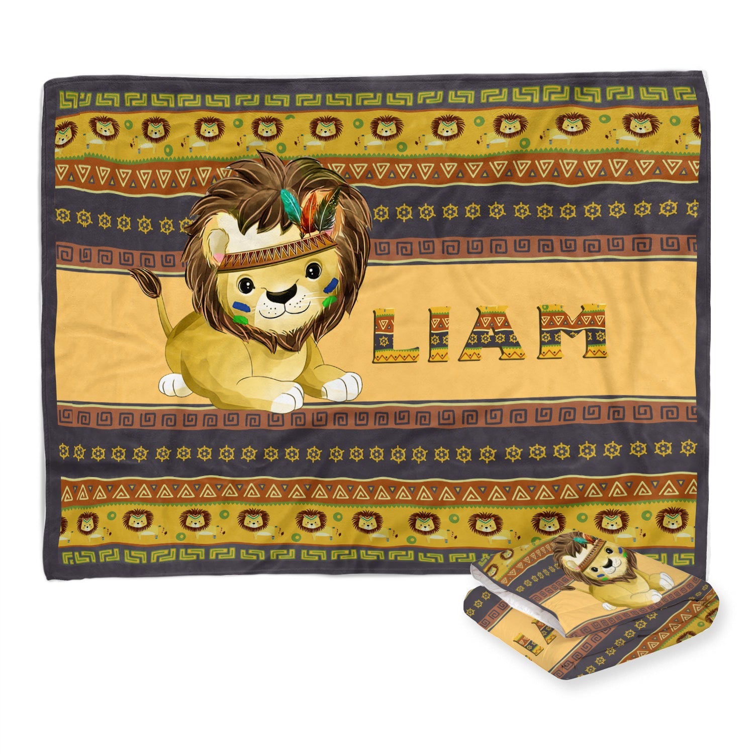 Tribal Lion Baby Kids Blanket With Customized Name, Awesome Gift For Son, Grandson