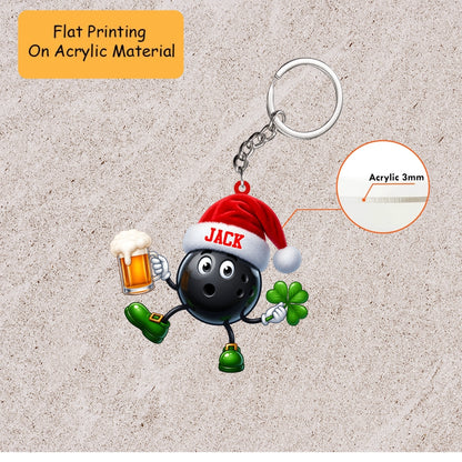 Personalized Lucky Bowler Christmas Ornament, Black Ball With Beer And Clover, Custom Ornament Christmas Gift, Keychain Bowling, Car Ornament Bowling